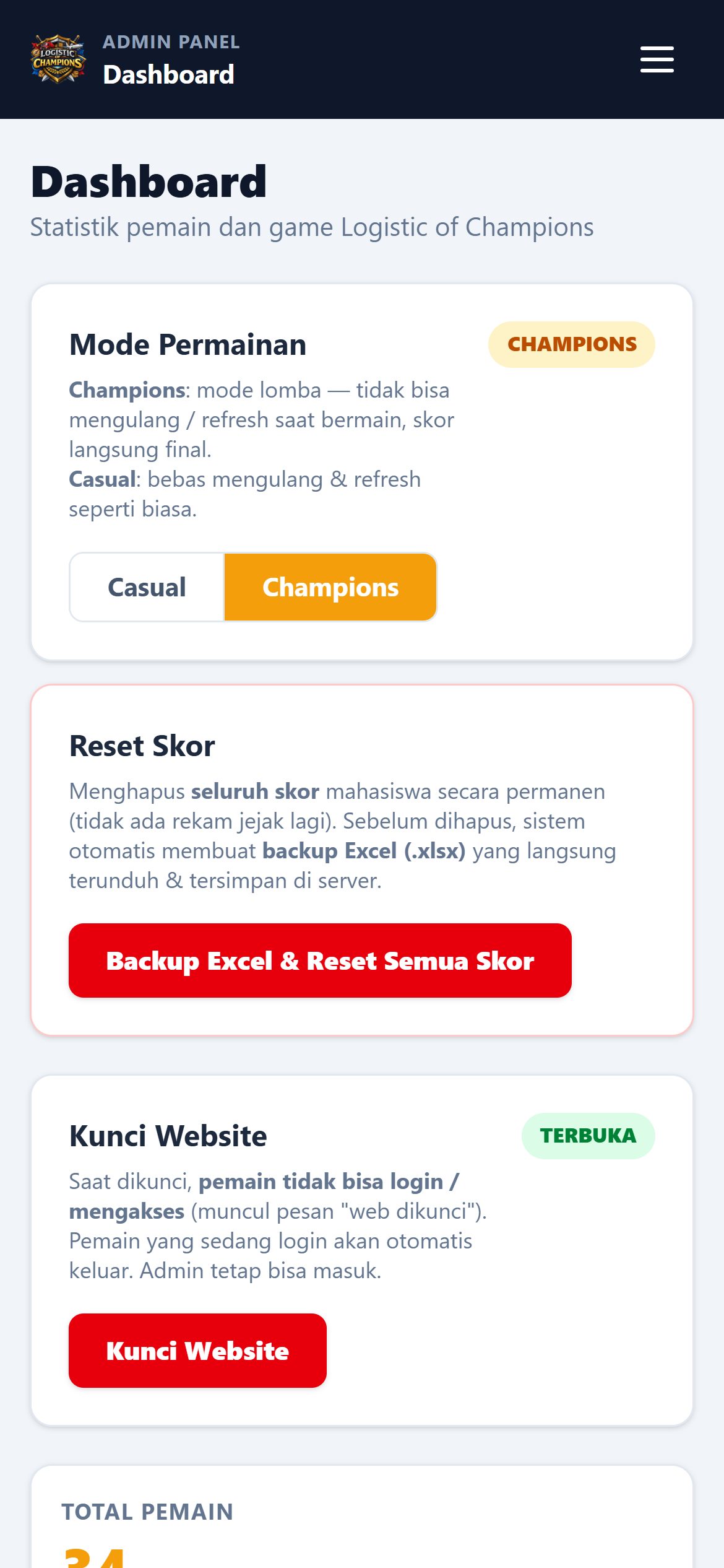Admin dashboard (mobile)