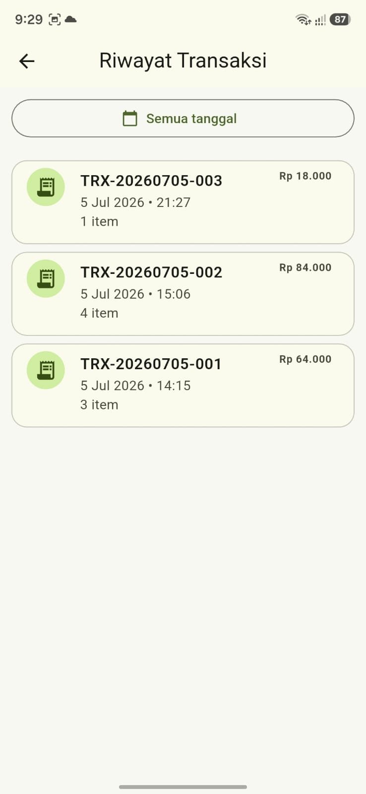 Riwayat transaksi