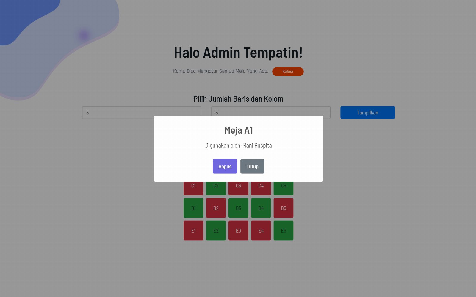 Admin meja terisi (desktop)