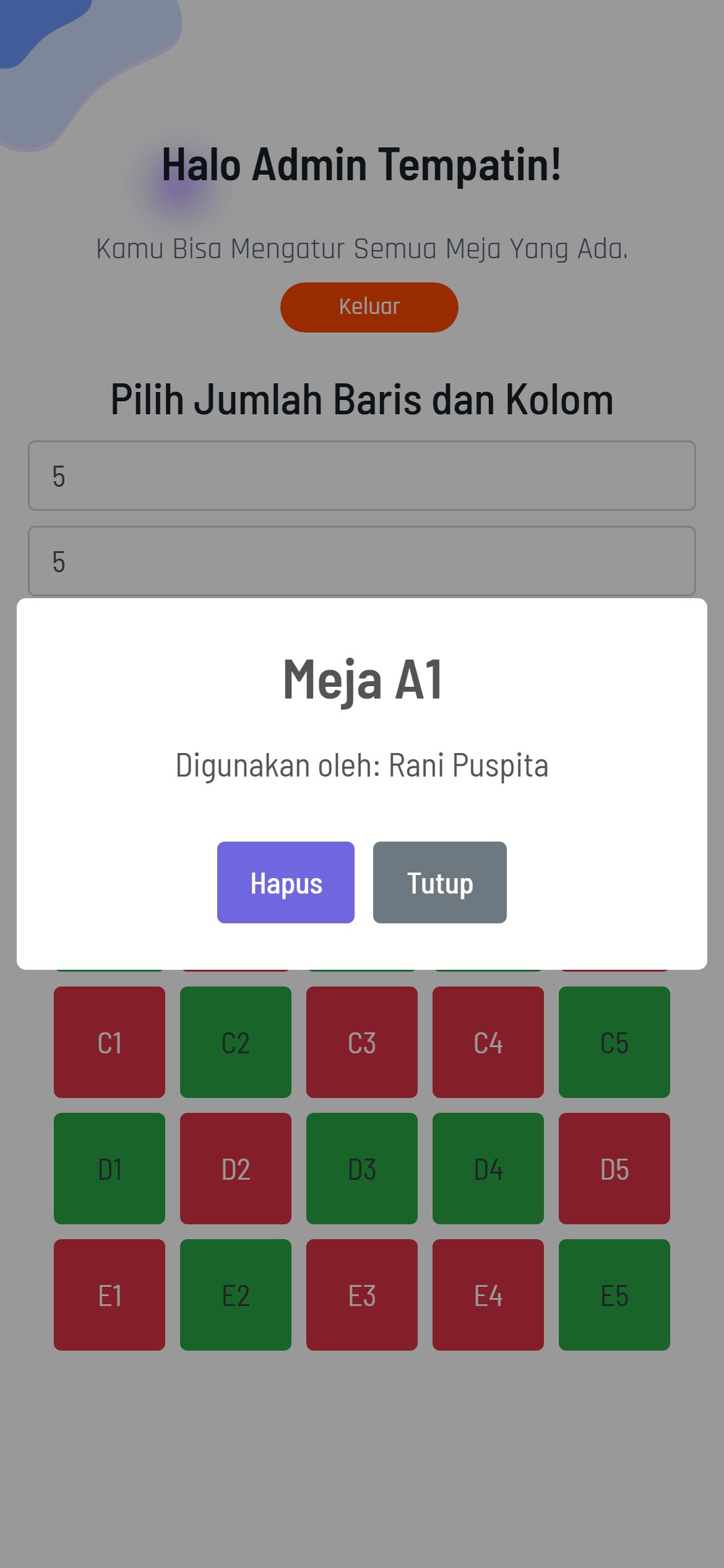 Admin meja terisi (mobile)