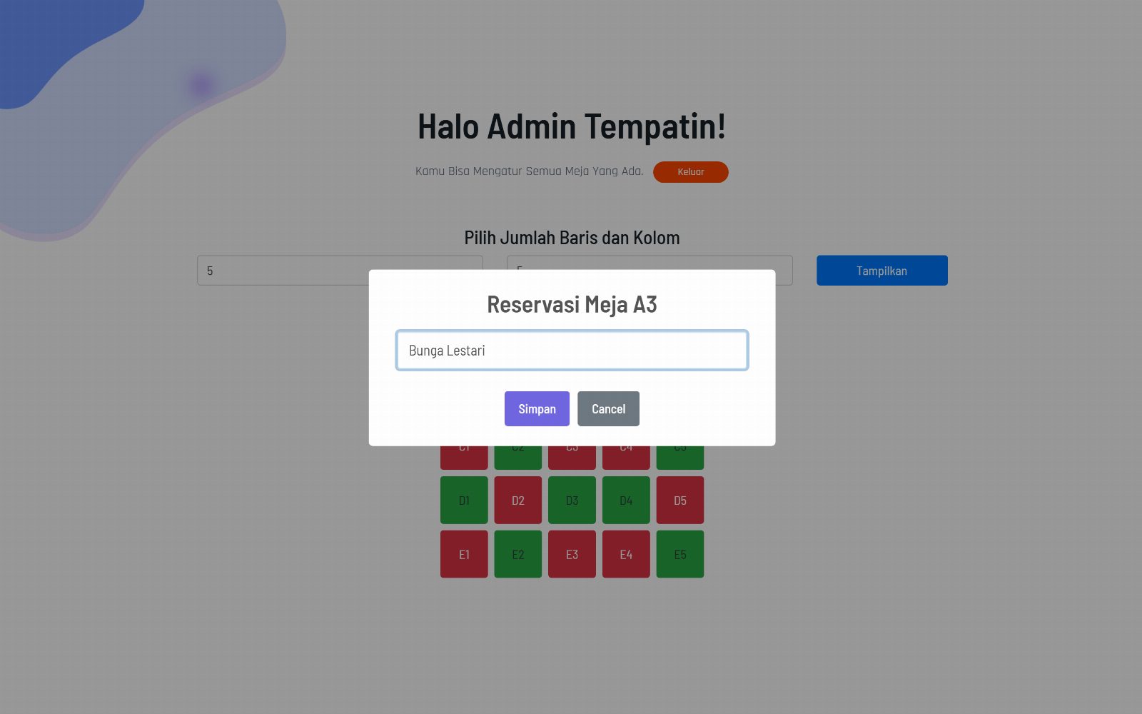 Admin reservasi meja (desktop)