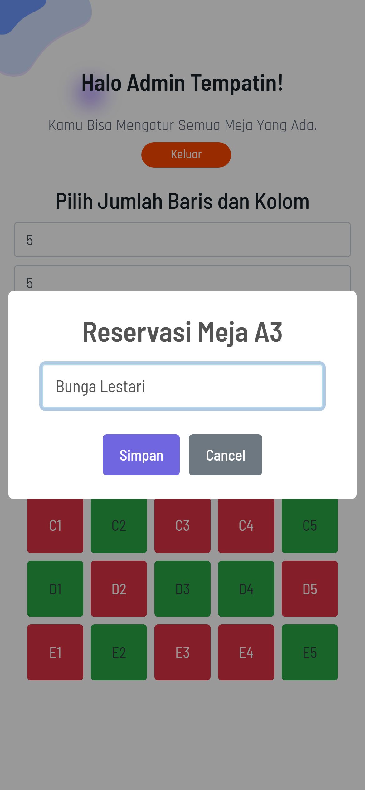 Admin reservasi meja (mobile)